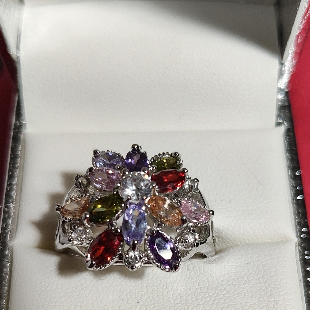 Vintage 925 Sterling Silver Multicolor Stone Ring Really Beautiful.